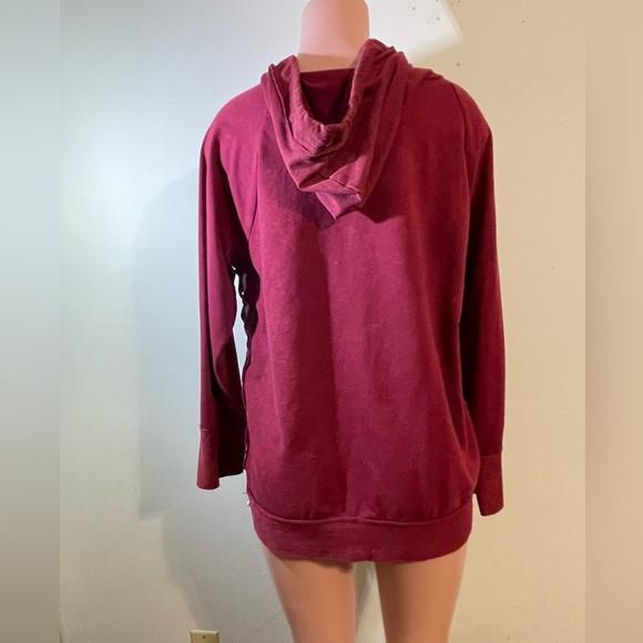 True Craft Women’s large hooded sweatshirt front pockets side rope lace burgundy - Picture 2 of 8